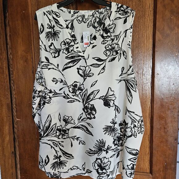 Maurices plus size 4x Sleeveless Blouse Top Cream Black Flowers - Picture 1 of 5